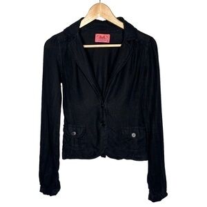 Y2K Juicy Couture black linen 2 button cinched back jacket Women’s Sz 0